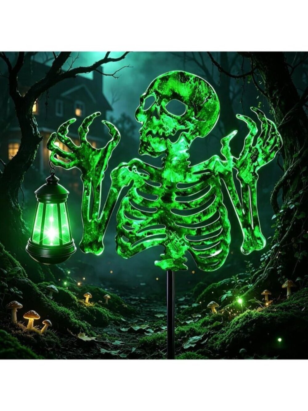 Halloween Skeleton Lantern Decor Glow in The Dark Iron Skull With Fluorescent